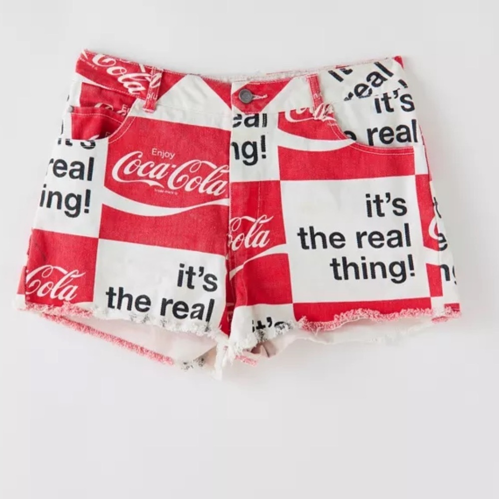 Coca Cola Red and White Jean Shorts Small